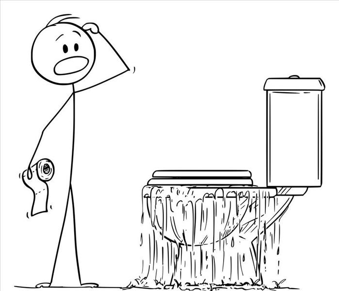 Cartoon of a person watching an overflowed toilet