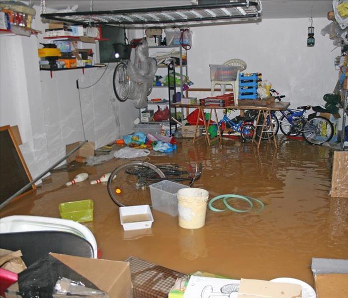 Image of a flooded basement after a severe storm. 